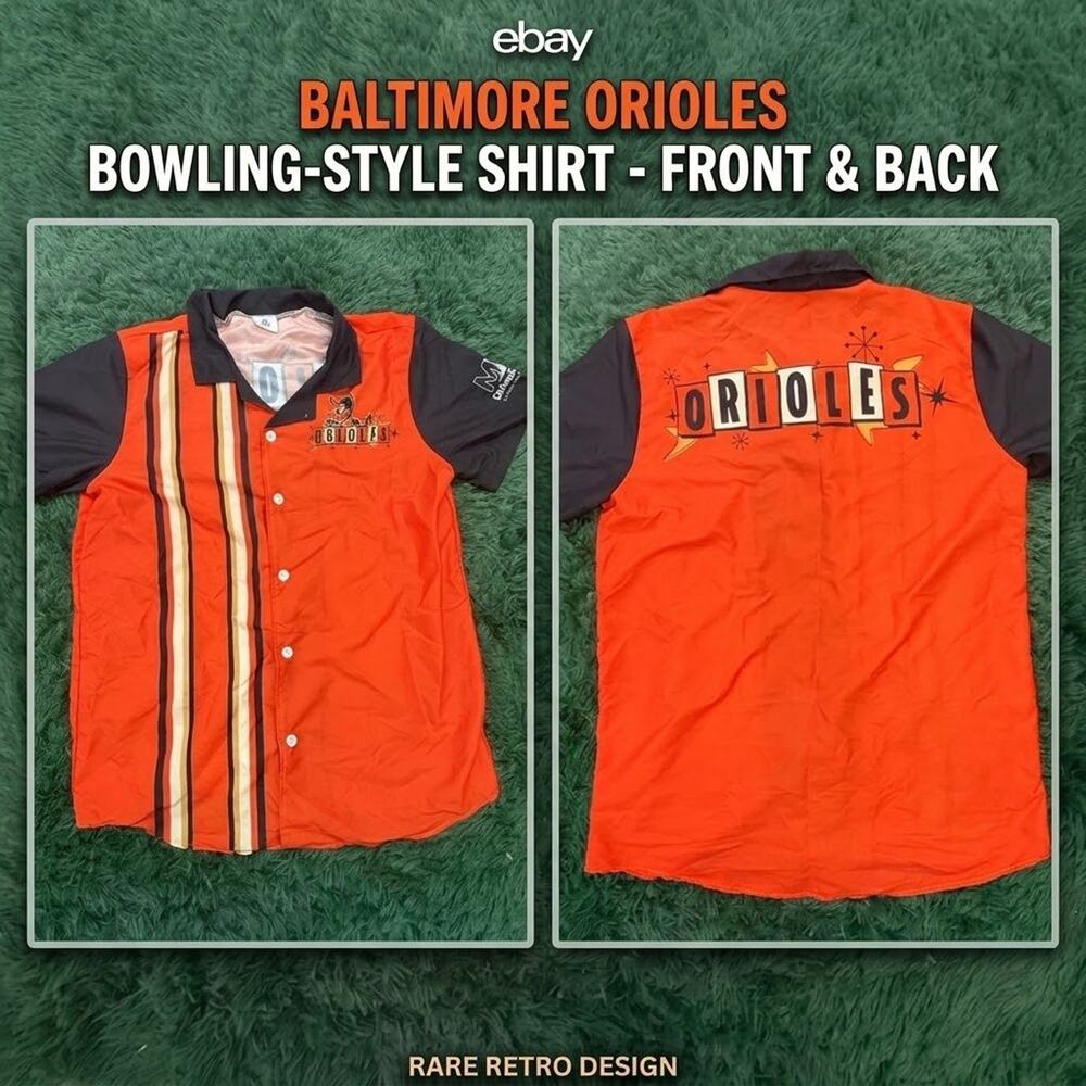 Baltimore Orioles O's Retro Bowling Shirt Jersey Fan Apparel Men's XL Orange